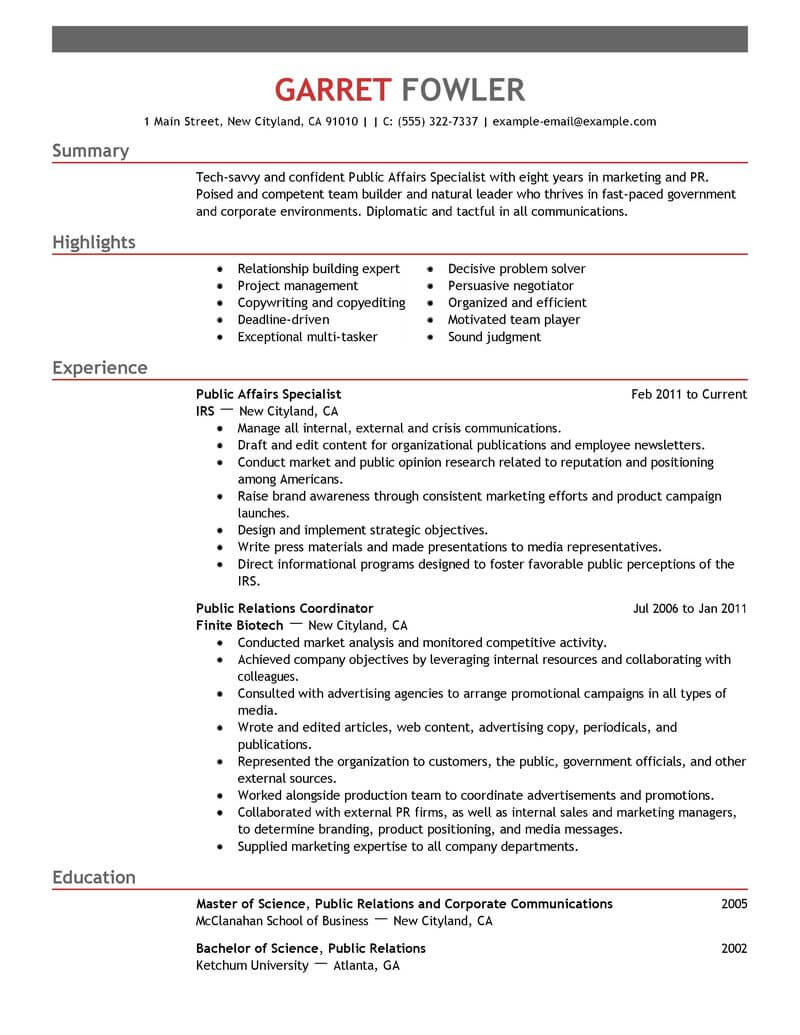 Great Resume Examples Public Affairs Specialist Government Military Emphasis 1 great resume examples|wikiresume.com