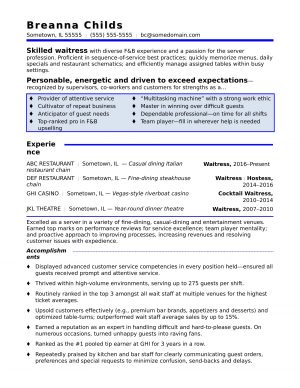 Great Resume Examples Waitress Resume Sample Monster