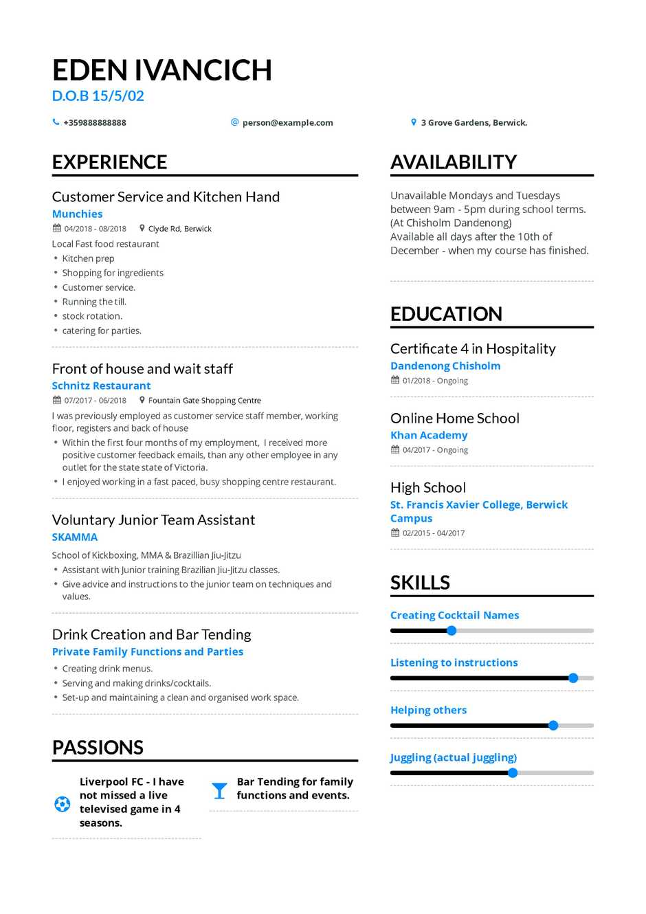 High School Resume Resume Examples For Teens high school resume|wikiresume.com