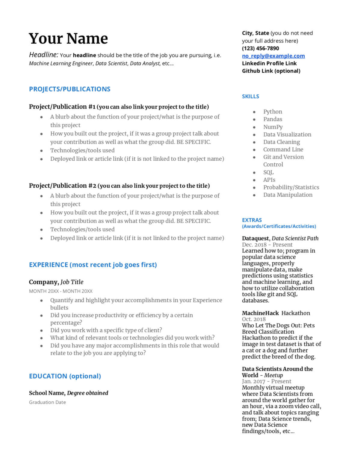 How Long Should A Resume Be Data Science Resume Template 1 how long should a resume be|wikiresume.com