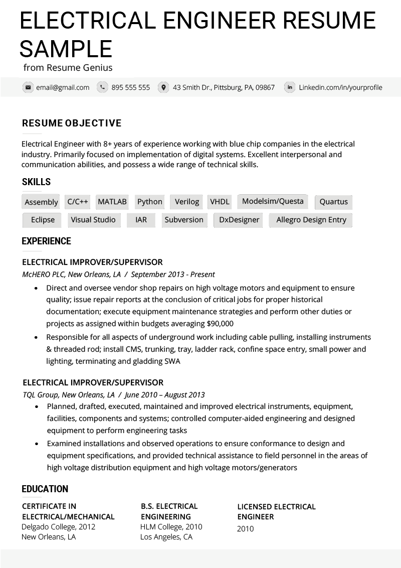 How To Build A Resume Electrical Engineer Resume Example Template how to build a resume|wikiresume.com
