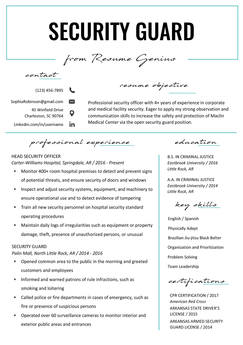 How To Fill Out A Resume Security Guard Resume Example Template how to fill out a resume|wikiresume.com