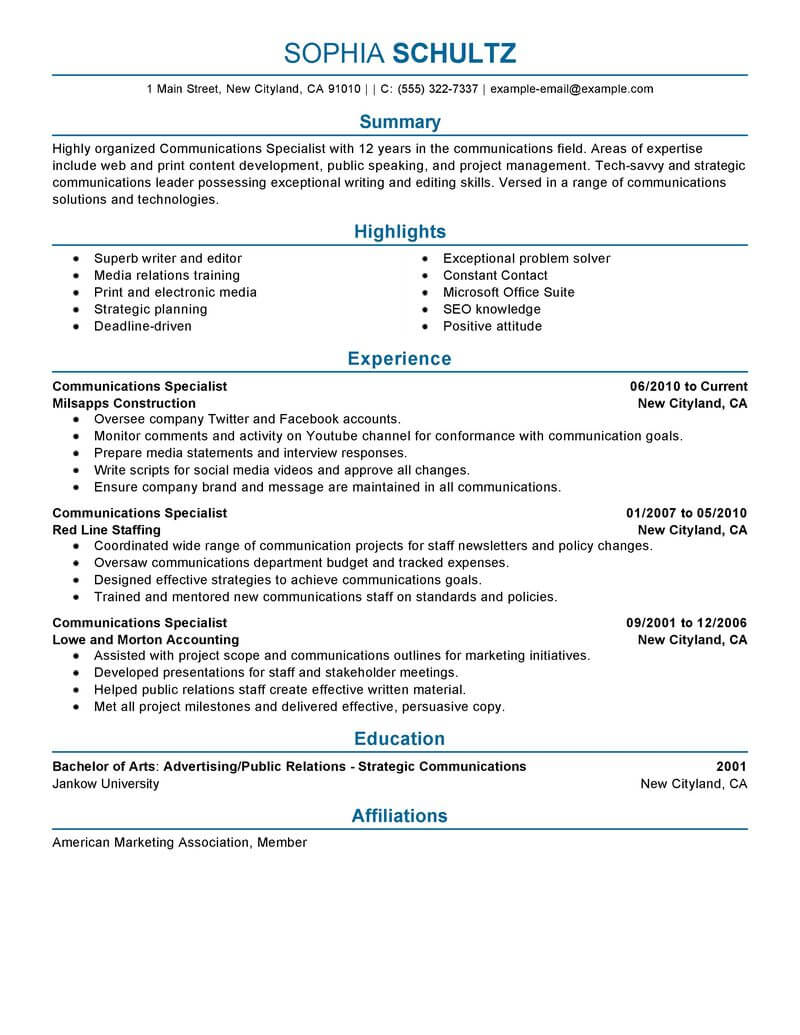 How To Write A Resume Communications Specialist Marketing Professional 2 how to write a resume|wikiresume.com