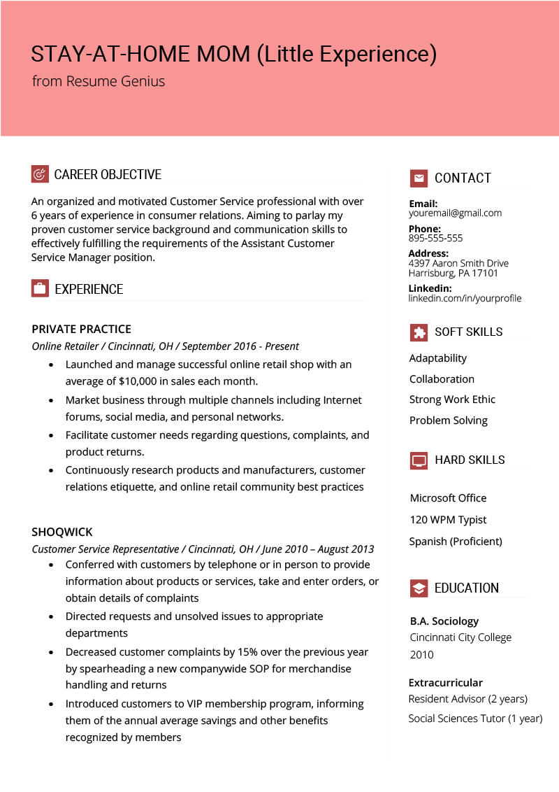 How To Write Resume Stay At Home Mom Little Experience Resume Example Template how to write resume|wikiresume.com