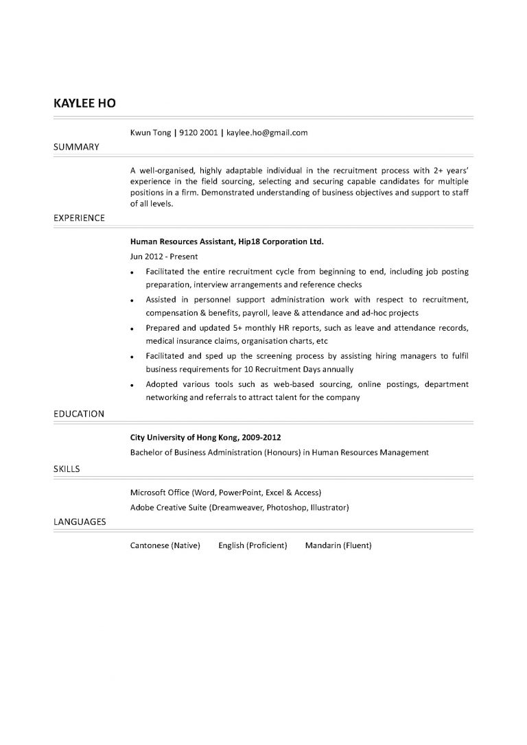 Human Resources Resume - wikiresume.com