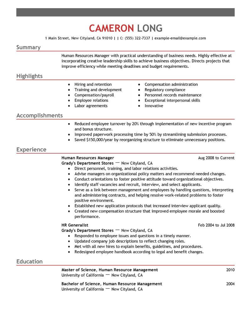 Human Resources Resume Best Human Resources Manager Resume Example Livecareer