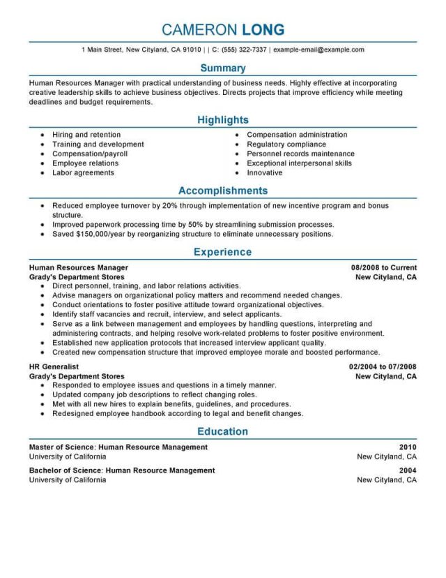 Here Some Writing Tips and Examples of Human Resources Resume ...