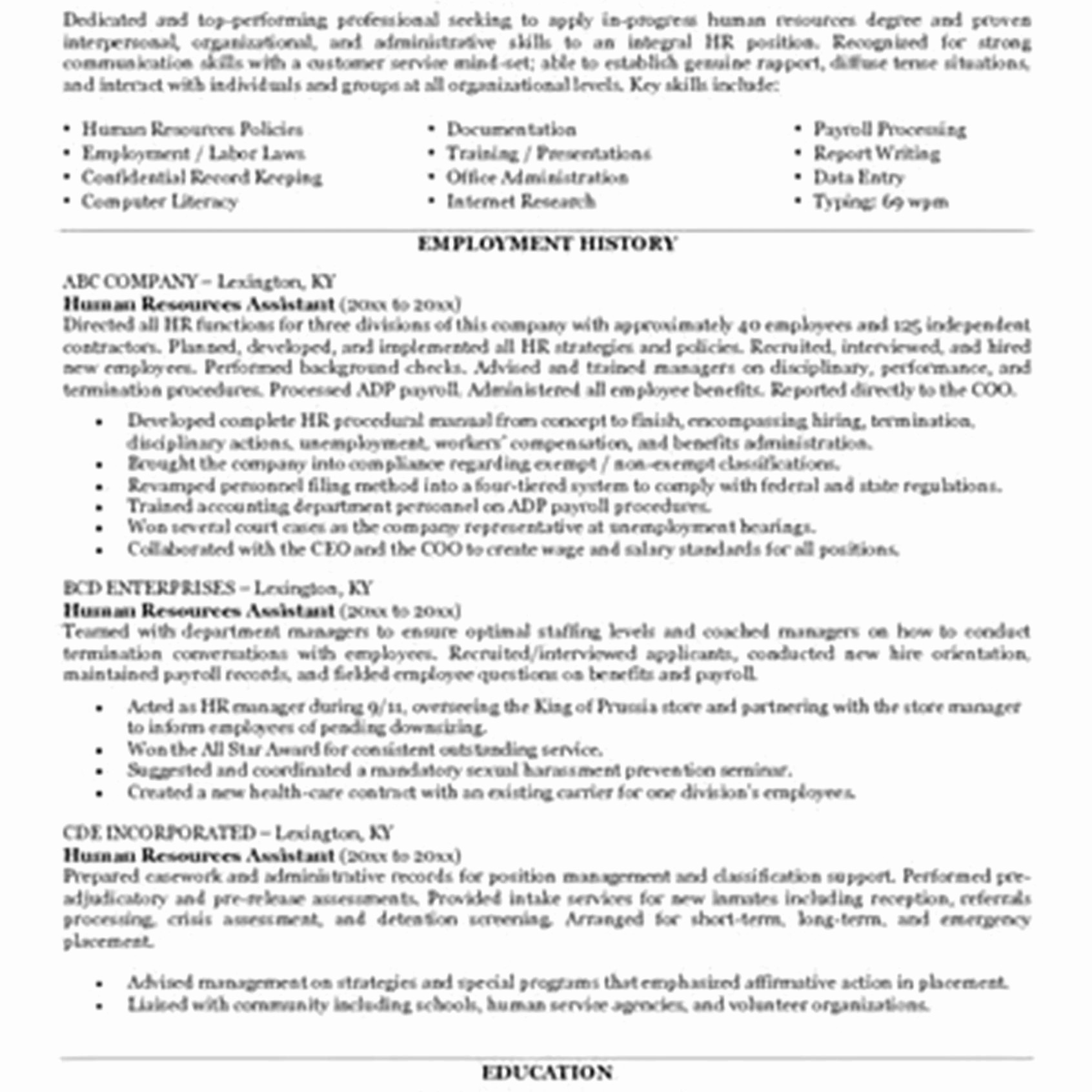 Human Resources Resume Entry Level Humanourcesume Sample Generalist Objective human resources resume|wikiresume.com