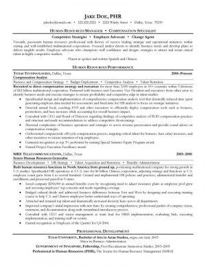 Human Resources Resume Hr Manager And Compensation Specialist Resume