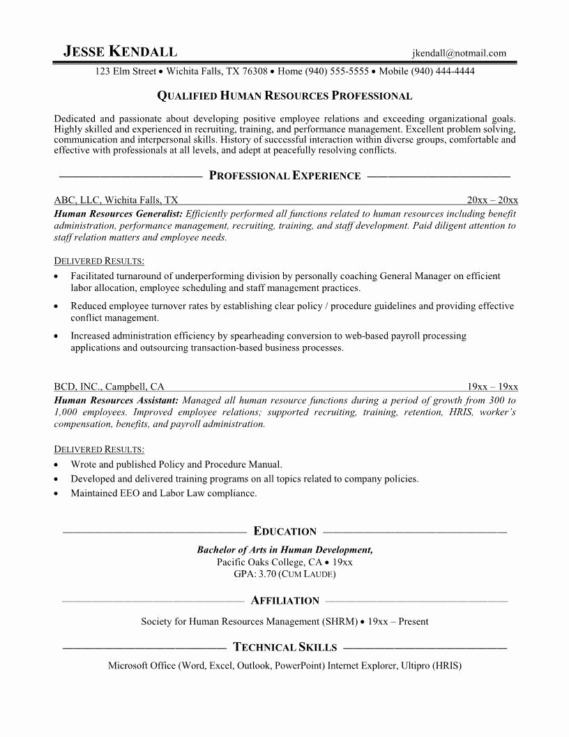 Human Resources Resume Human Resource Resume Objectives Resume Examples