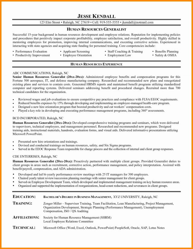 Human Resources Resume Human Resources Generalist Resume Examples ...