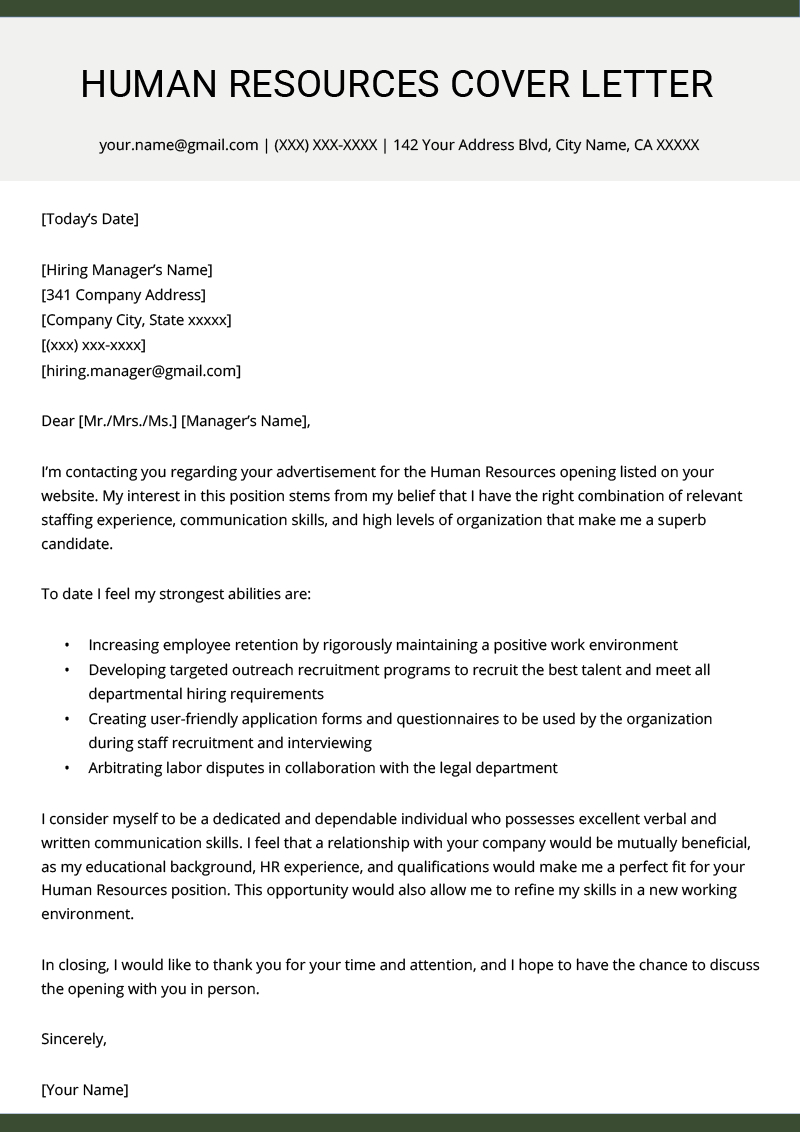 Human Resources Resume Human Resources Hr Cover Letter Example Resume Genius