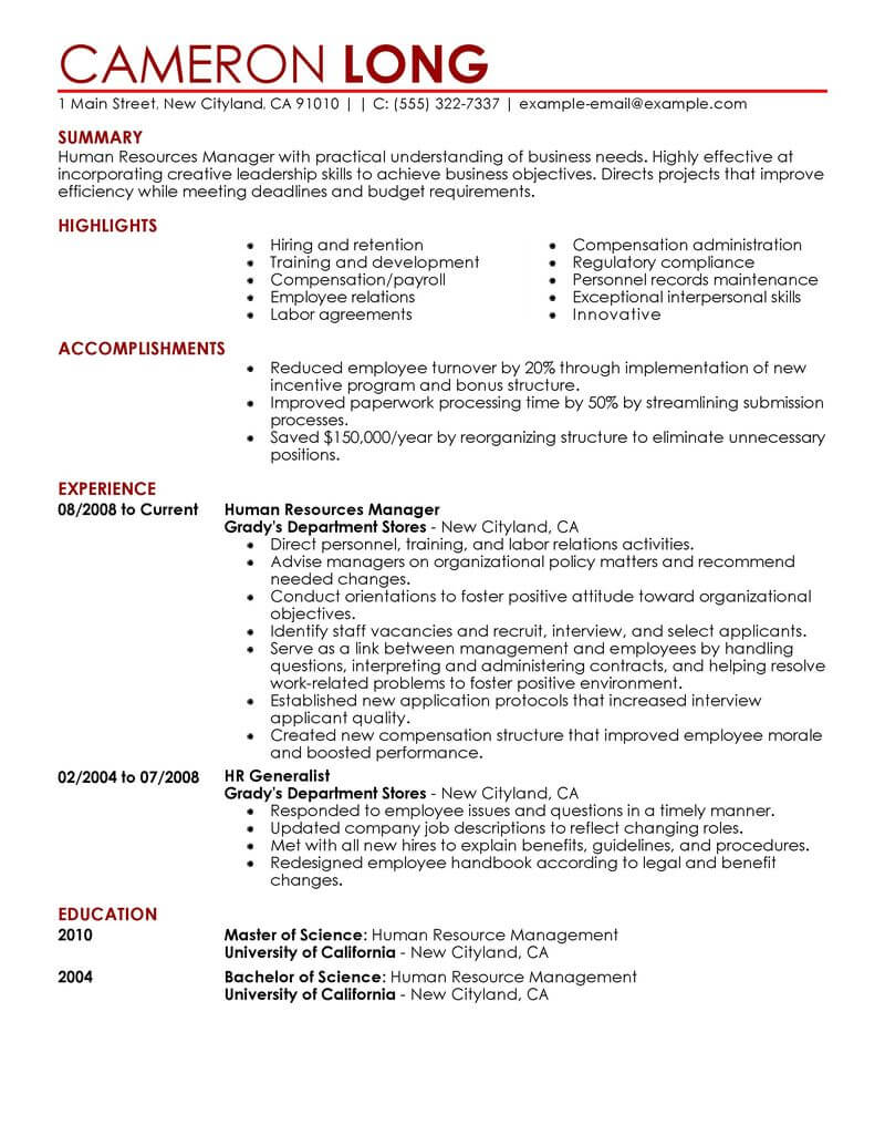 Human Resources Resume Human Resources Manager Human Resources Contemporary 5 human resources resume|wikiresume.com