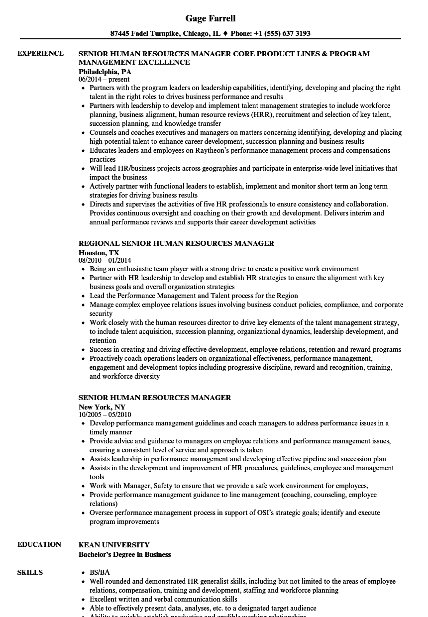 Human Resources Resume Senior Human Resources Manager Resume Sample human resources resume|wikiresume.com