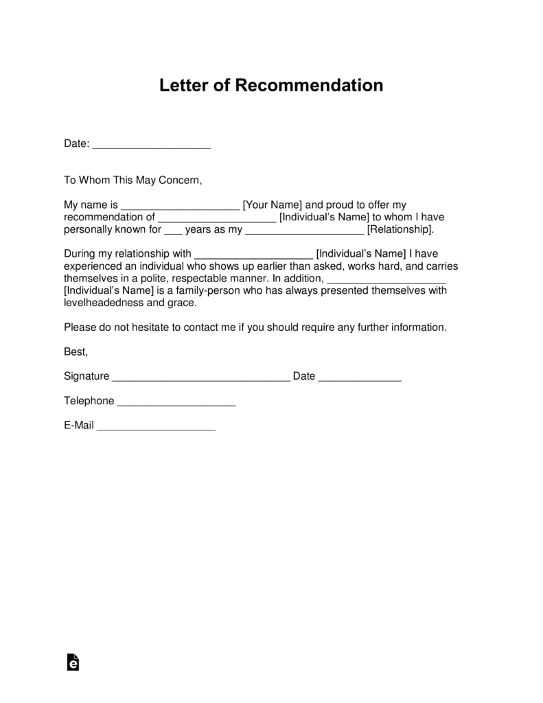 Letter Of Recommendation Template Free Letter Of Recommendation Templates Samples And Examples Pdf