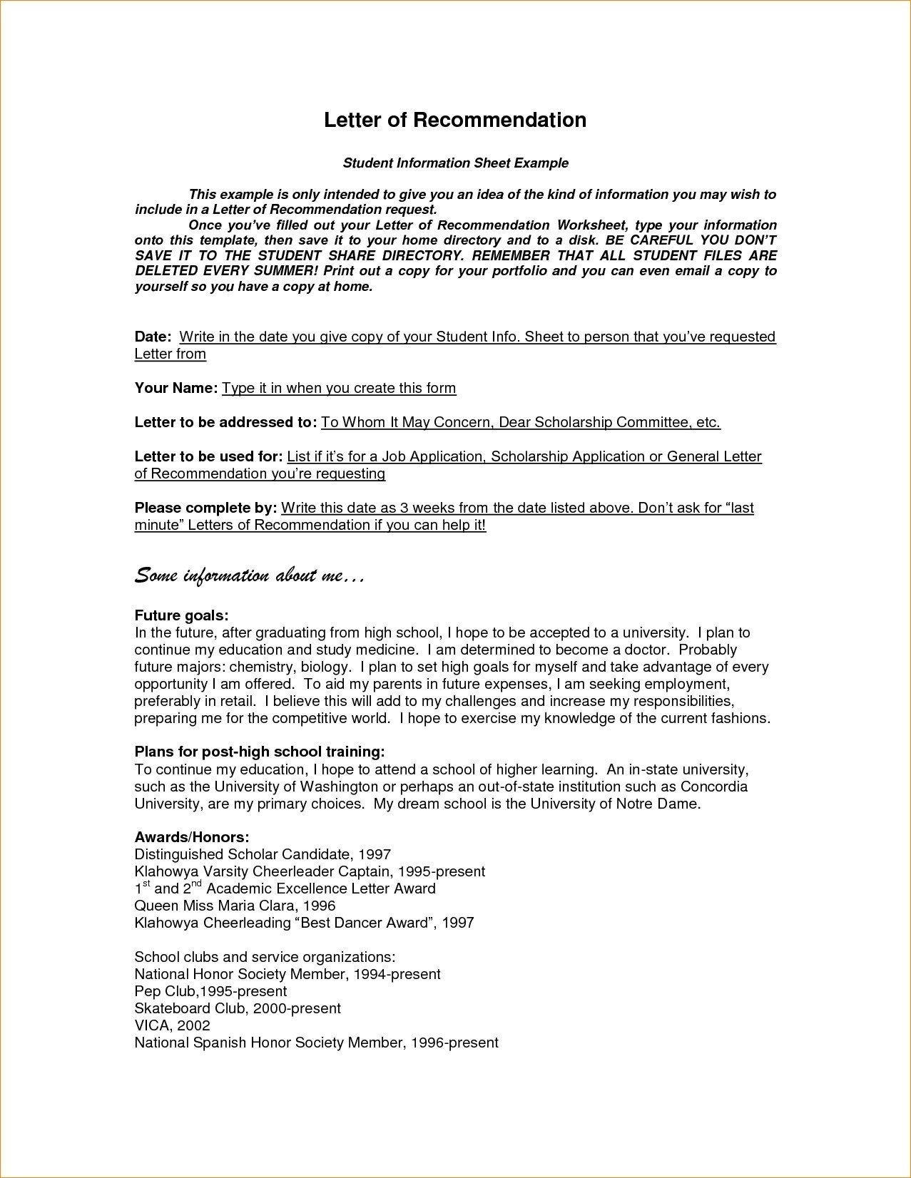 Letter Of Recommendation Template Letter Of Recommendation For National Honor Society Letter