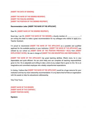 Letter Of Recommendation Template Recommendation Letter For A Teacher 32 Sample Letters Templates