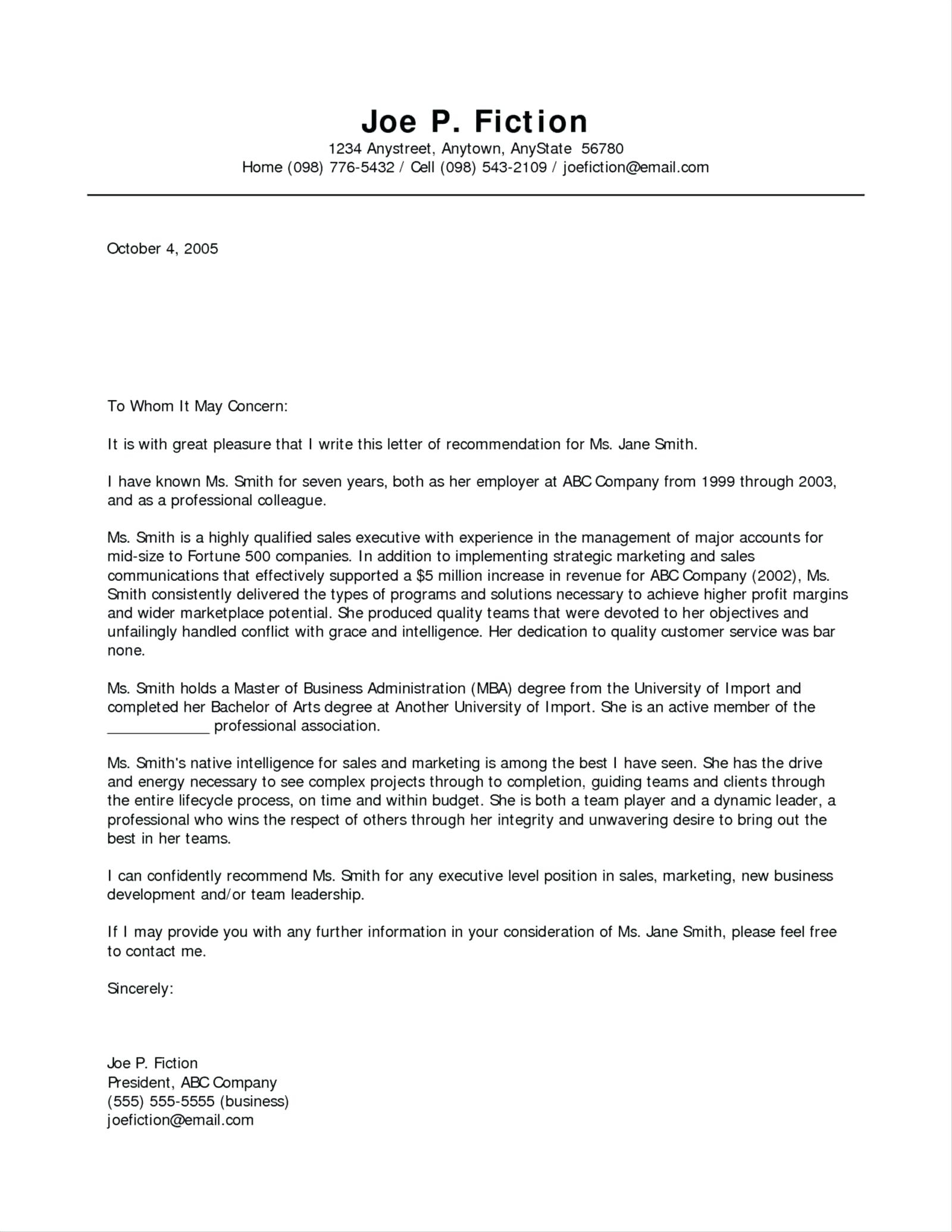 Letter Of Recommendation Template Recommendation Letter For Employee Sample Employment Template A