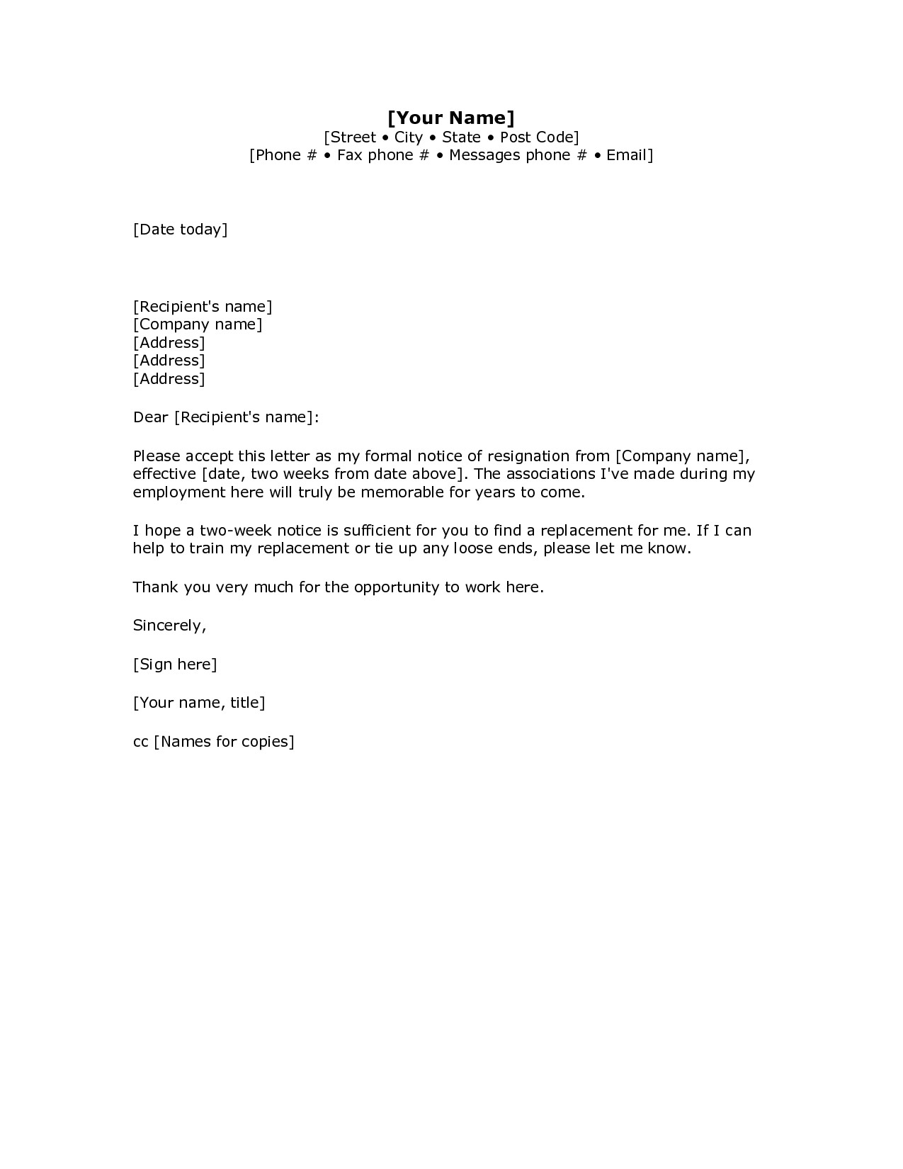 Letter Of Resignation Template  009 Letter Of Resignation Template Casual Valid Weeks Notice Week