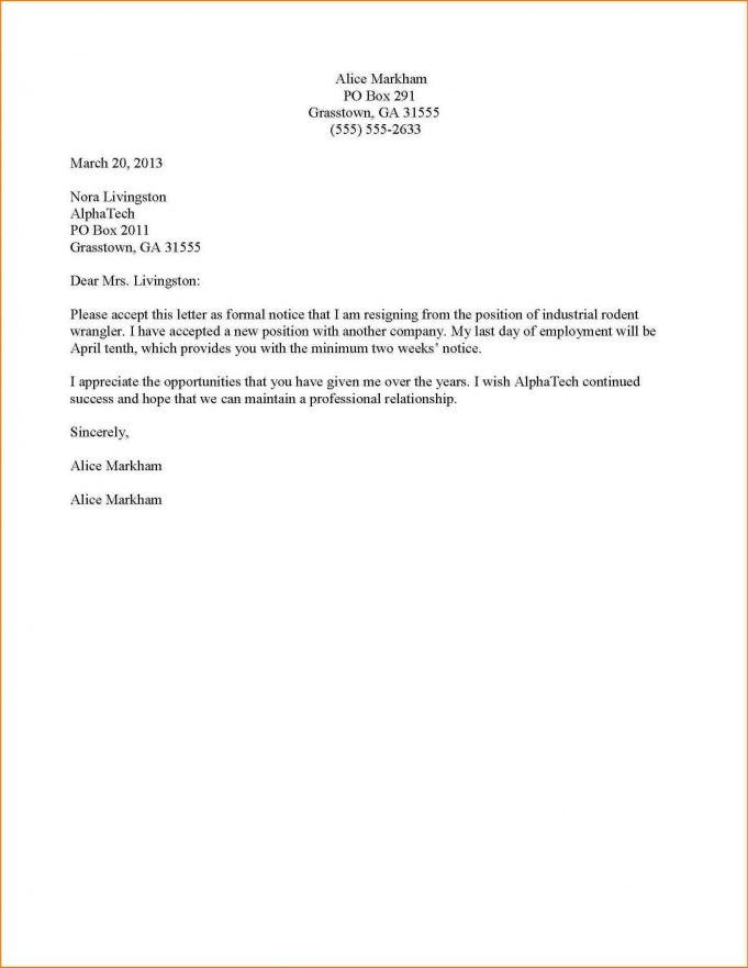 Letter Of Resignation Template 2 Week Resignation Letter Elegant 