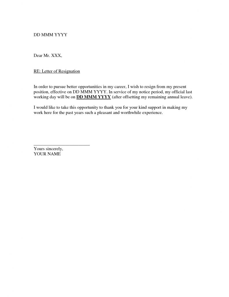 Letter Of Resignation Template  Blank Resignation Letter Template Best Letter Resignation Template