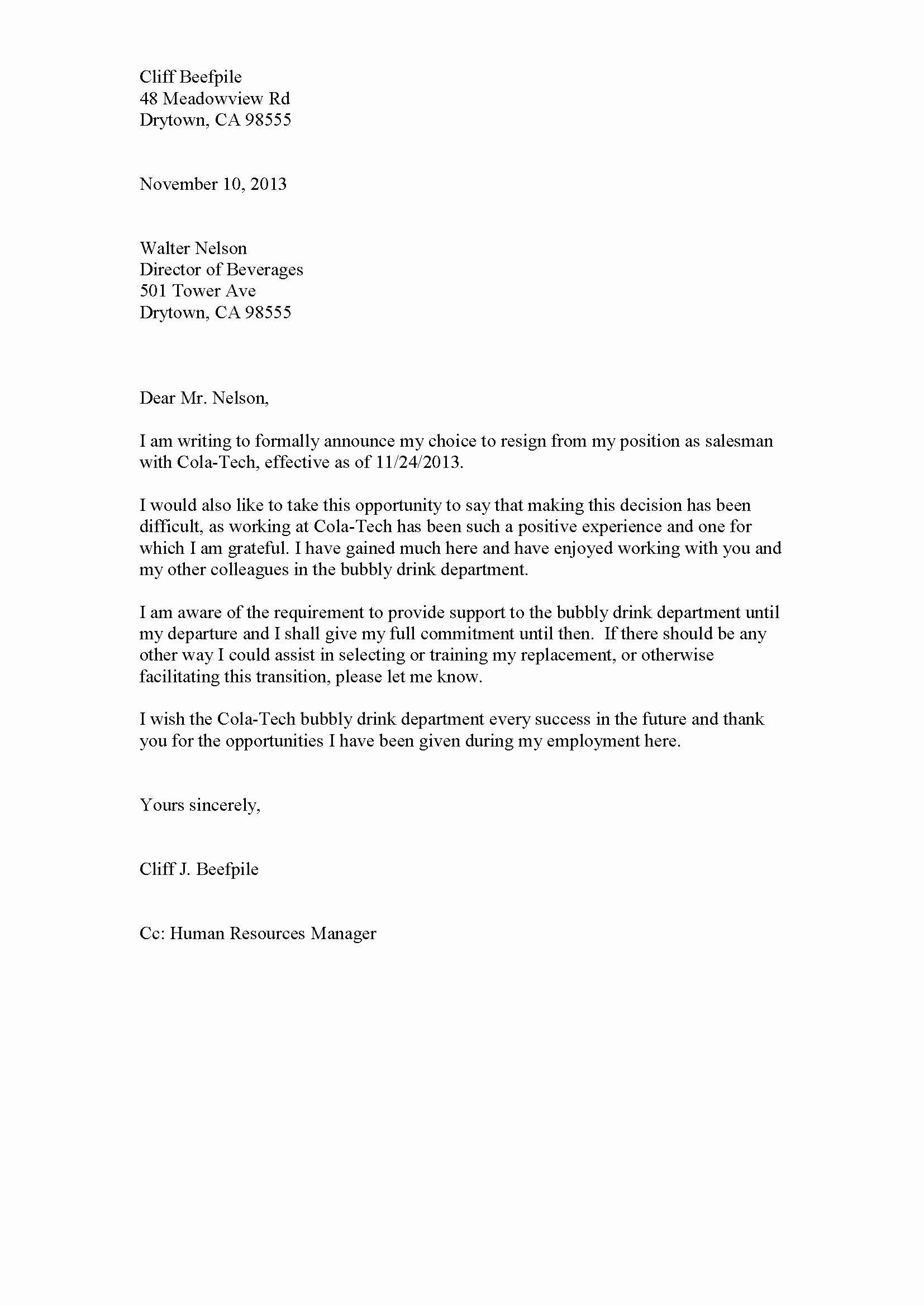 Letter Of Resignation Template  Formal Letter Resignation Template Latter Example Template