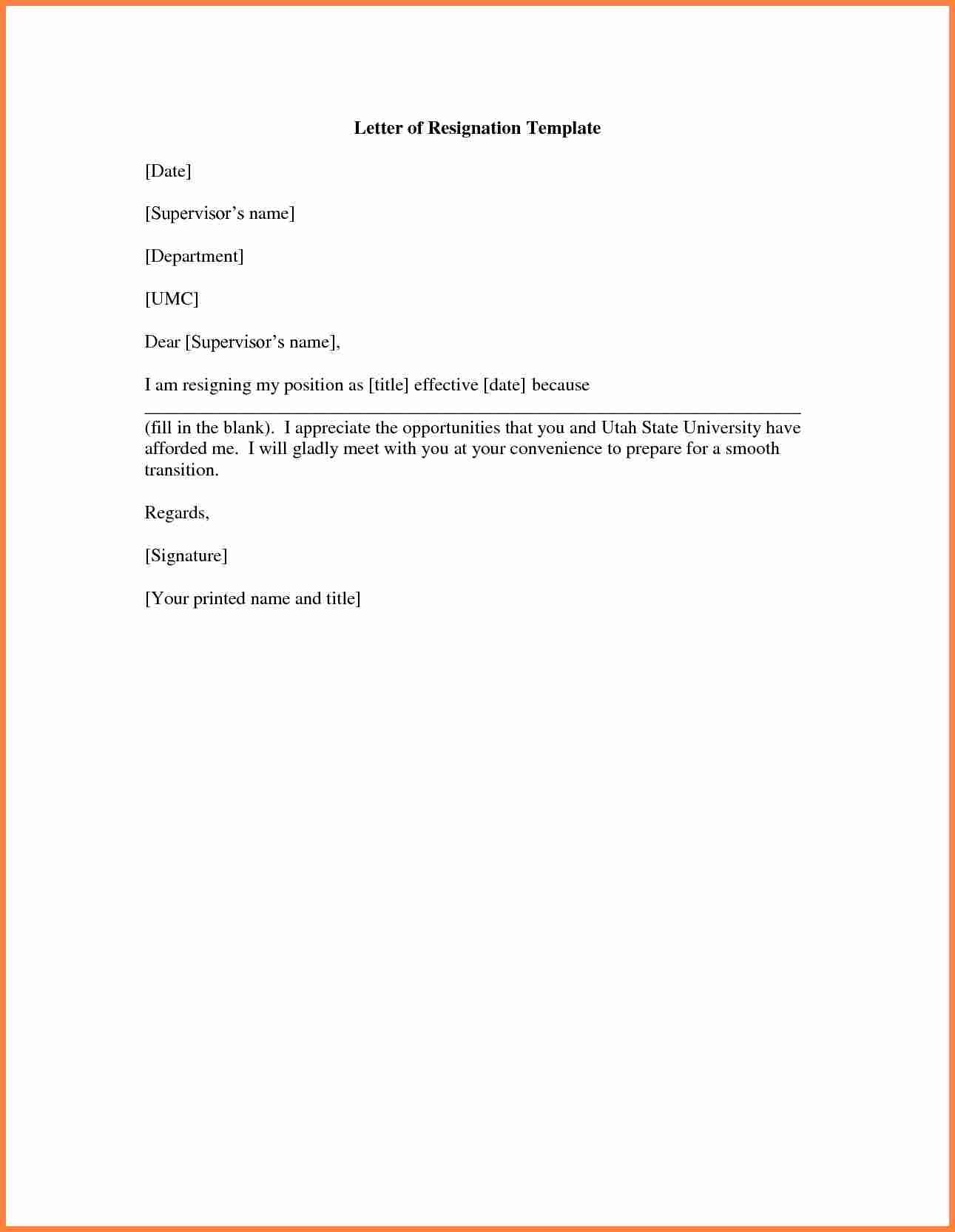 Letter Of Resignation Template  Format Of Resignation Letter With Notice Period New Template For 30