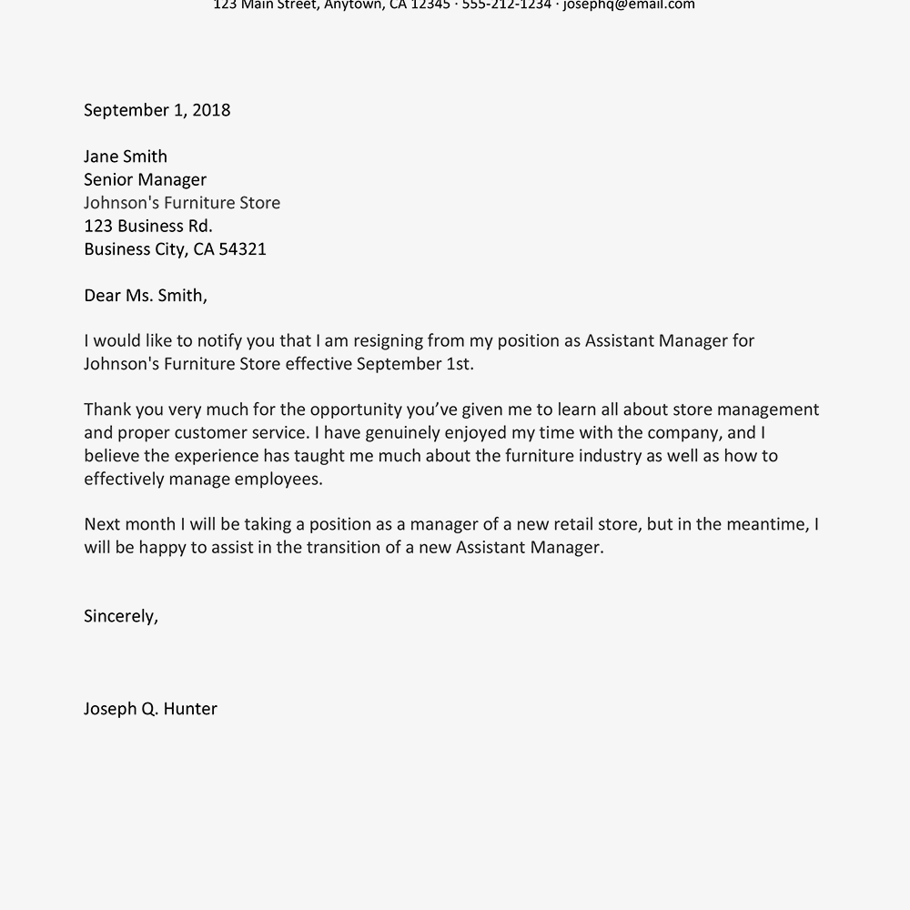 Letter Of Resignation Template  How To Write A Resignation Letter With Samples
