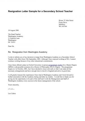 Letter Of Resignation Template  Letter Of Resignation Teacher Template Samples Letter Template