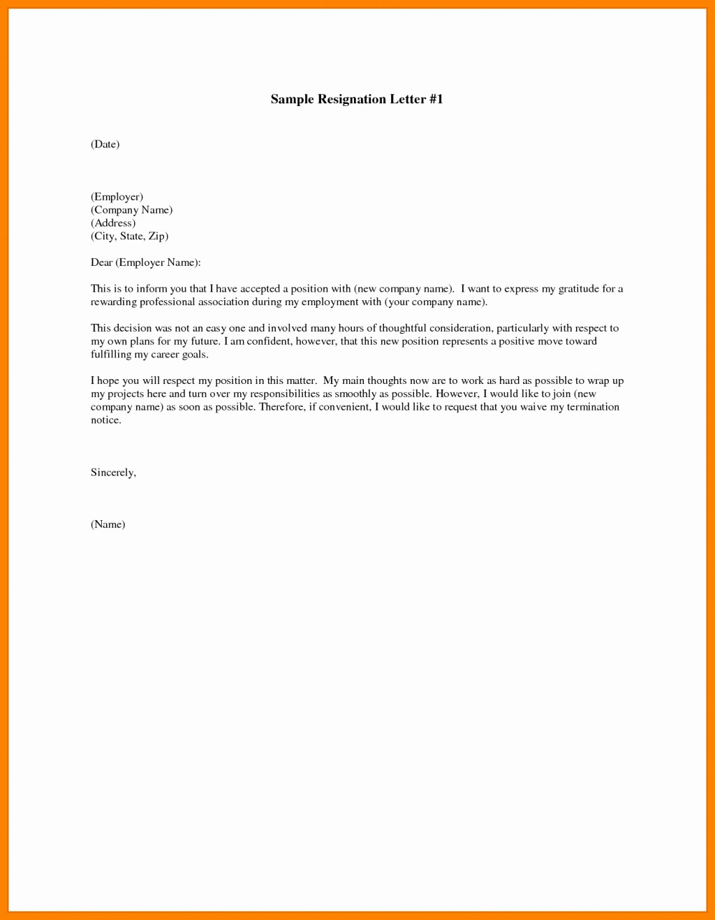 Letter Of Resignation Template  Letter Of Resignation Template Microsoft Inspirational Letter