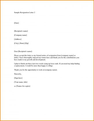 Letter Of Resignation Template Letter Of Resignation Template With Cc ...