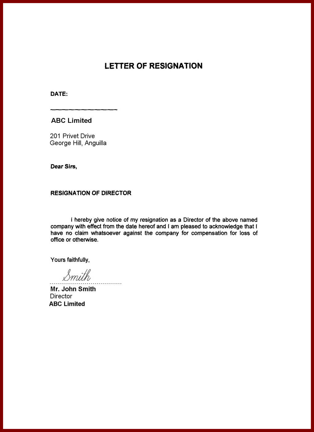 Letter Of Resignation Template  Letters Of Resignation Example