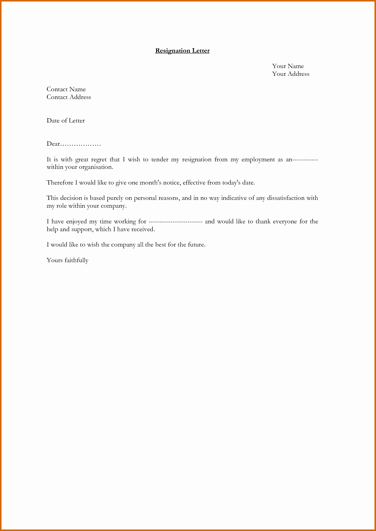 Letter Of Resignation Template  Letters Of Resignation Template Elegant Examples Letters Resignation