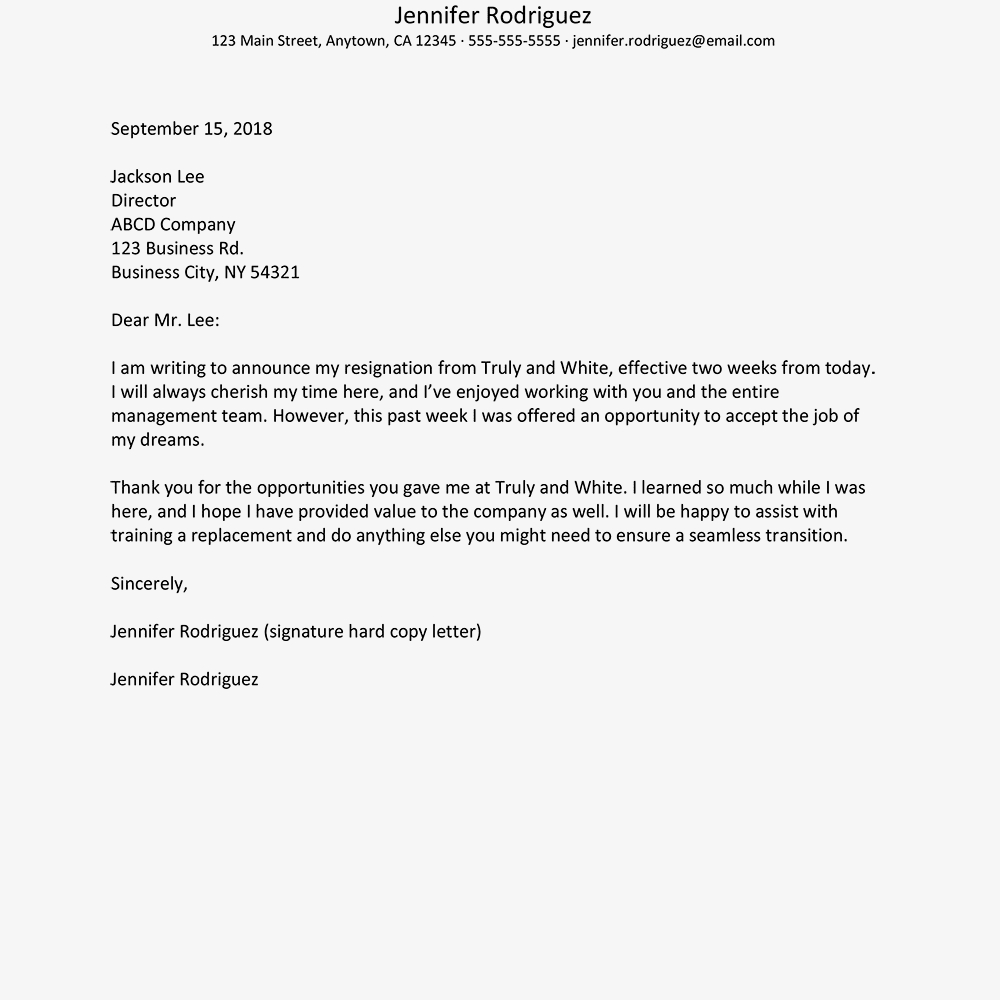 Letter Of Resignation Template  No Notice Resignation Letter Example And Writing Tips