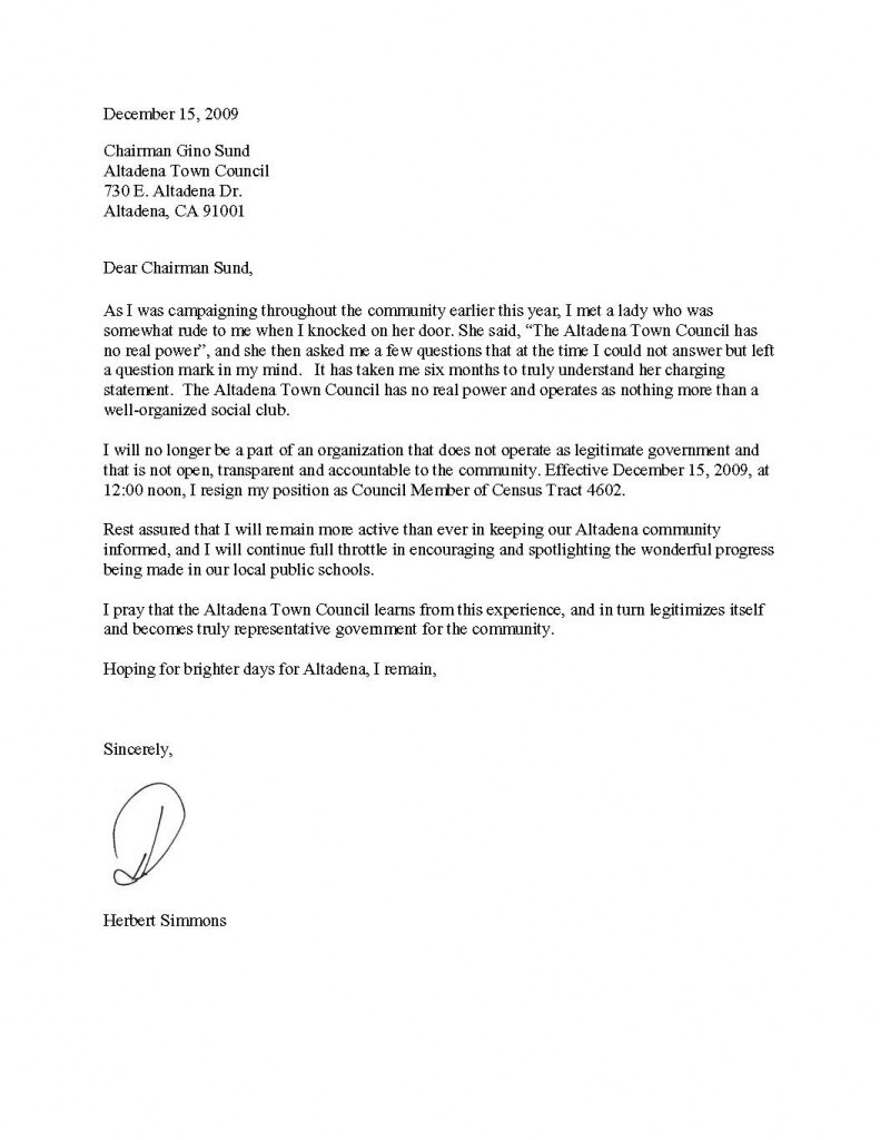 Letter Of Resignation Template  Official Letter Of Resignation Cablomongroundsapexco