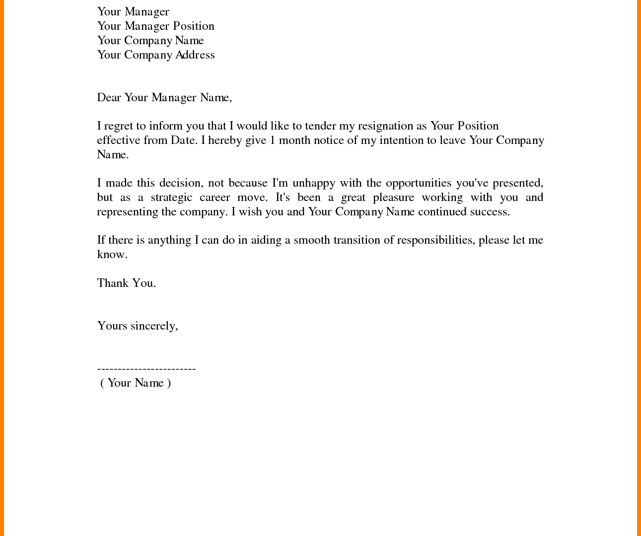 Letter Of Resignation Template  Resignation Letter Format And Sample Fresh Elegant Letter