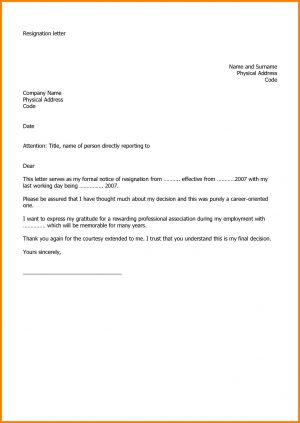 Letter Of Resignation Template  Thank You Resignation Letter Format Valid Letter Resignation
