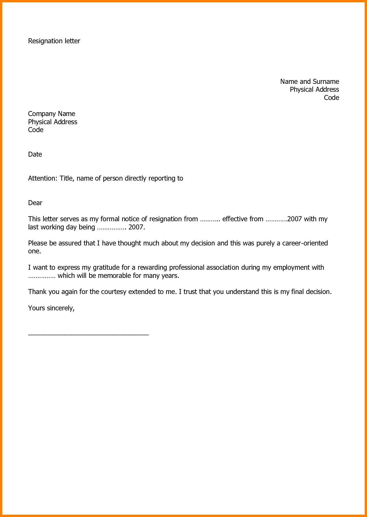 Letter Of Resignation Template  Thank You Resignation Letter Format Valid Letter Resignation