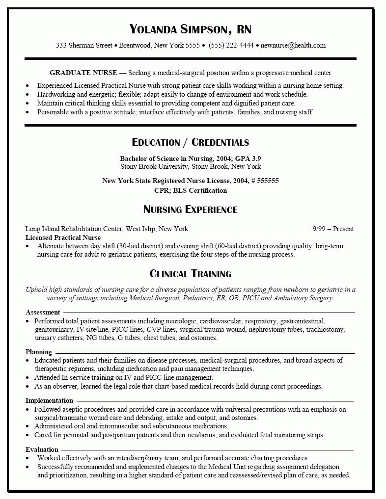 New Grad Nurse Resume Graduate Nurse Resume Example Rn Pinterest Nursing Resume