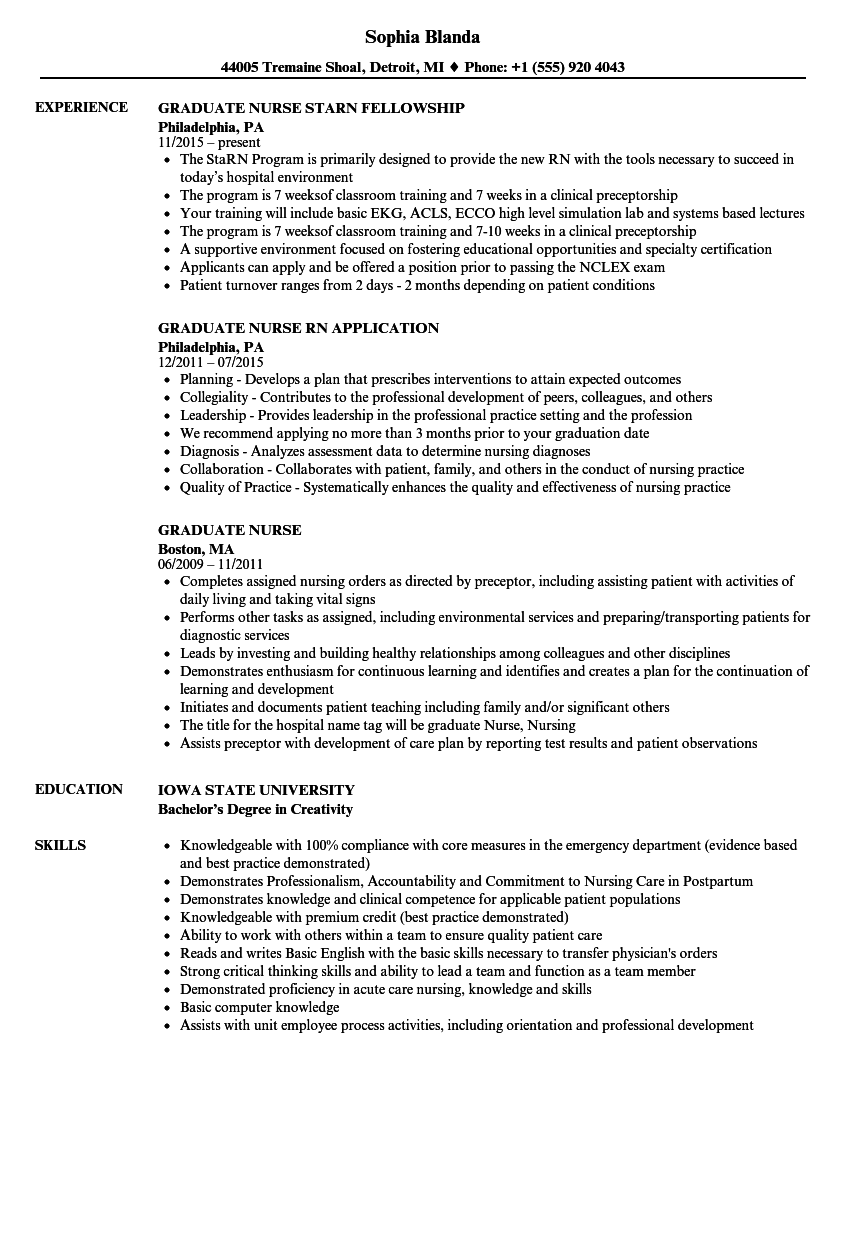 New Grad Nurse Resume Graduate Nurse Resume Sample new grad nurse resume|wikiresume.com