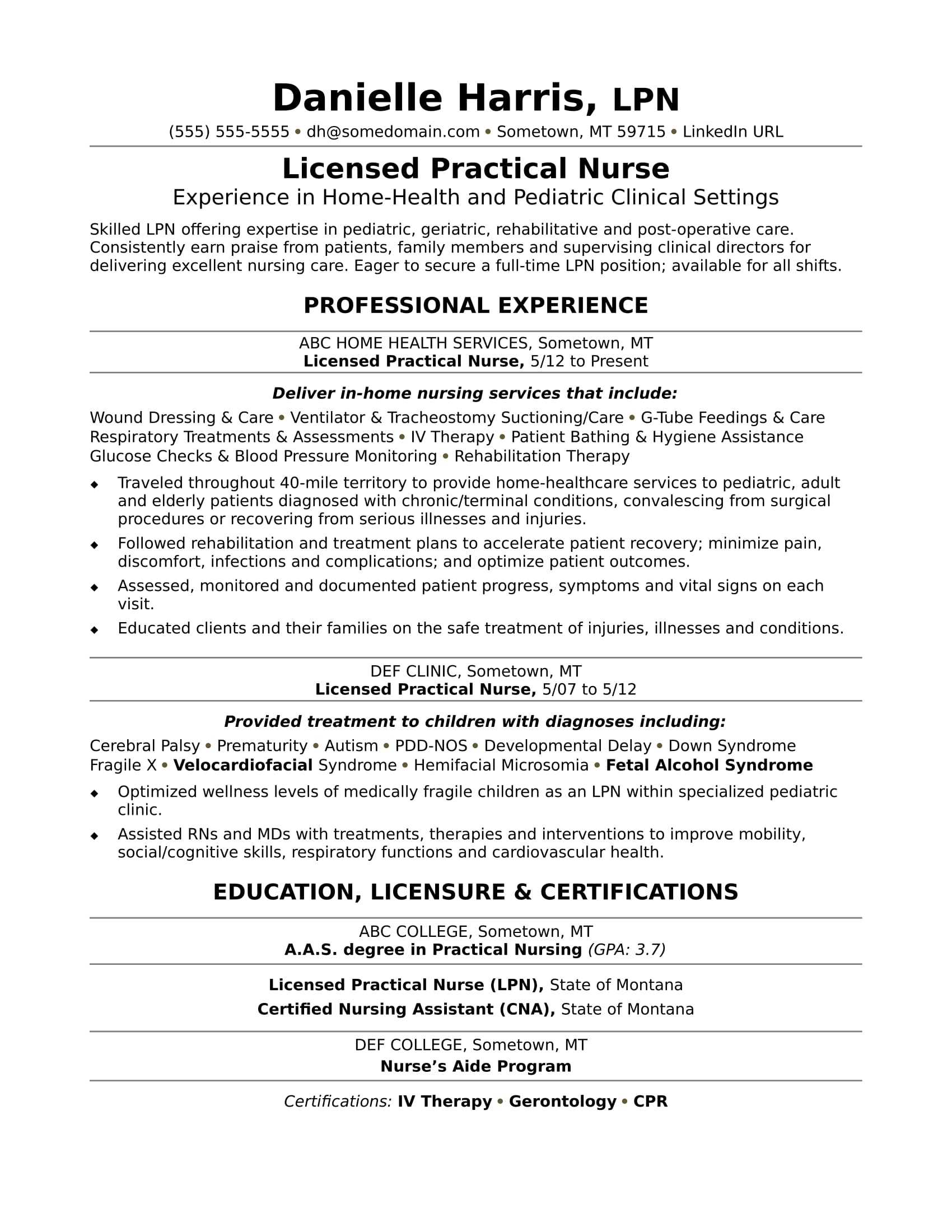 Nurse Resume Templates Licensed Practical Nurse Resume Sample Monster Lpn Nurse Resume
