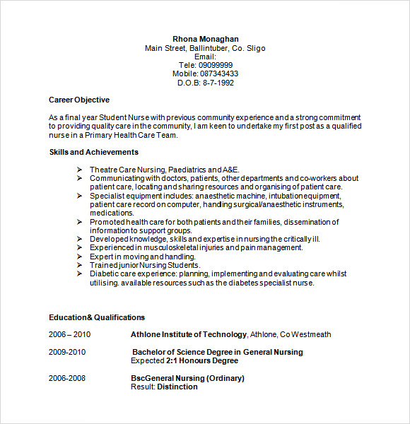 Nursing Resume Template Free  Sample Nursing Resume 8 Download Free Documents In Pdf Word Psd