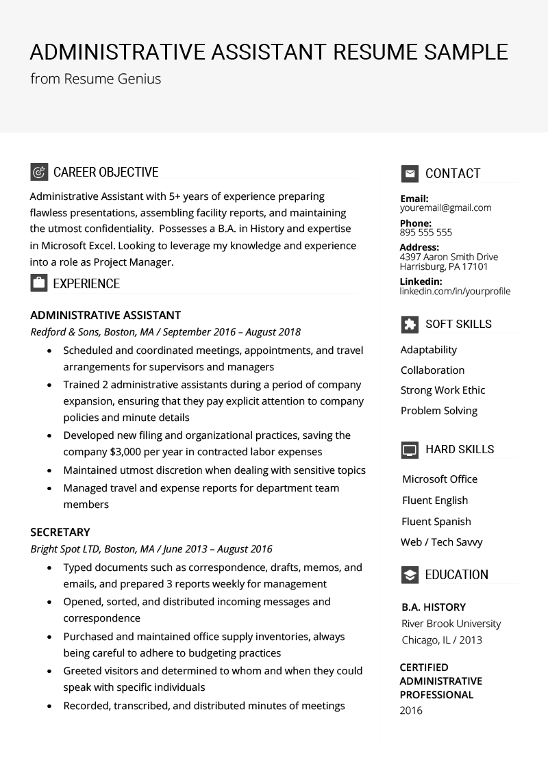 Objective On A Resume Administrative Assistant Resume Example Template objective on a resume|wikiresume.com