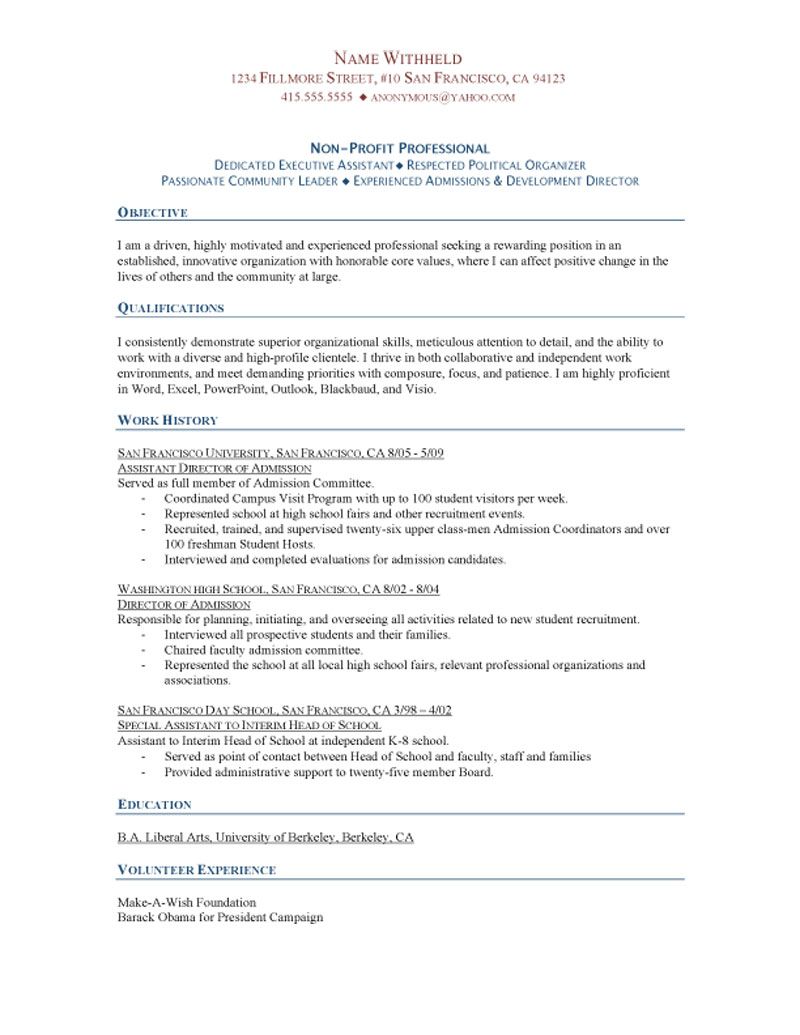 Objective On A Resume Non Profit Professional Resume objective on a resume|wikiresume.com