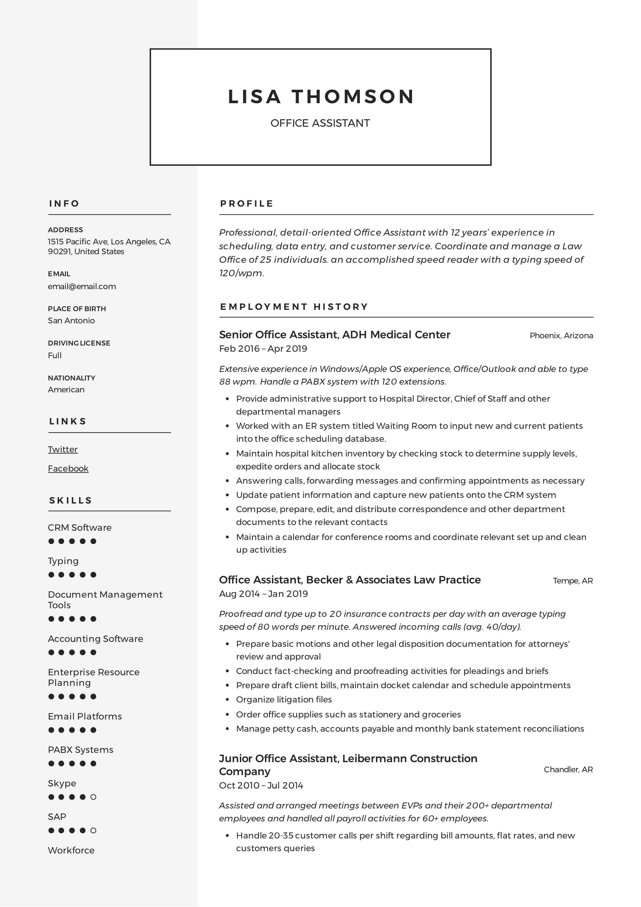 Office Assistant Resume Wikiresume