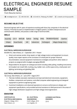 Perfect Resume Example  Electrical Engineer Resume Example Writing Tips Resume Genius