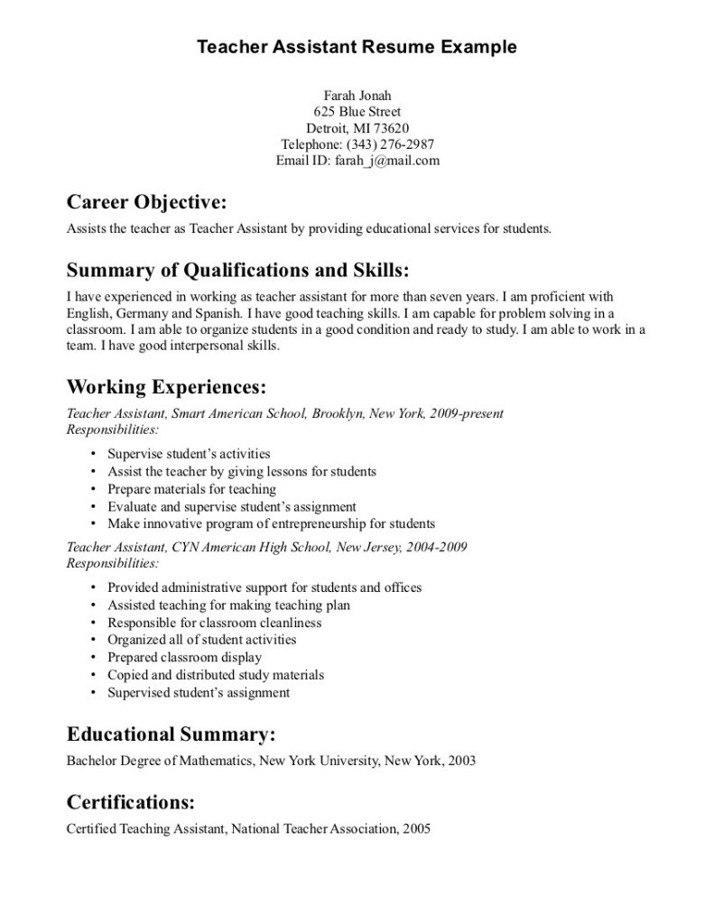 Preschool Teacher Resume Eaching Resume Objective Preschool Teacher Resume Objective Examples
