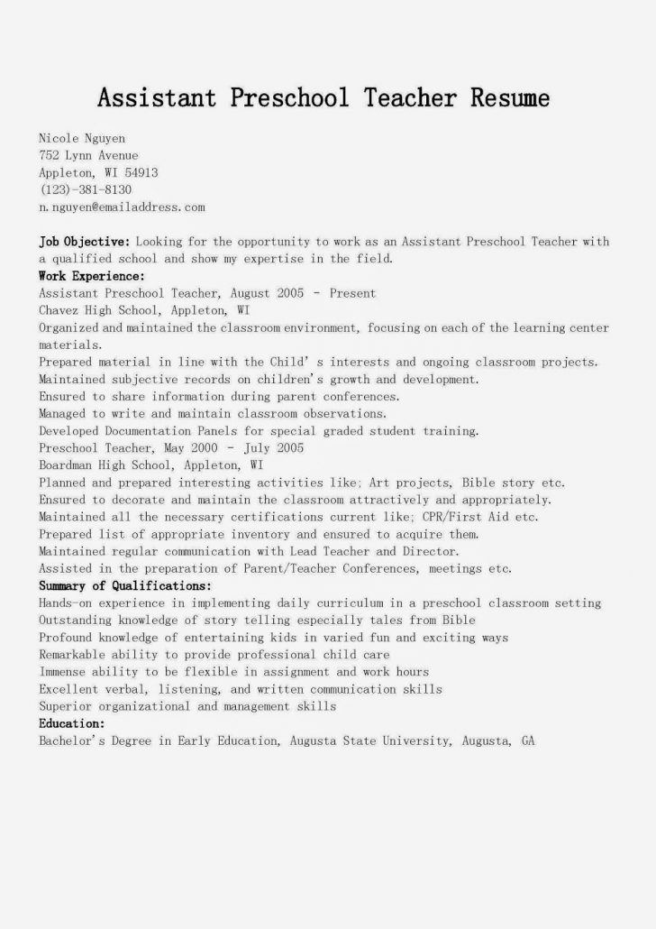 Preschool Teacher Resume - wikiresume.com