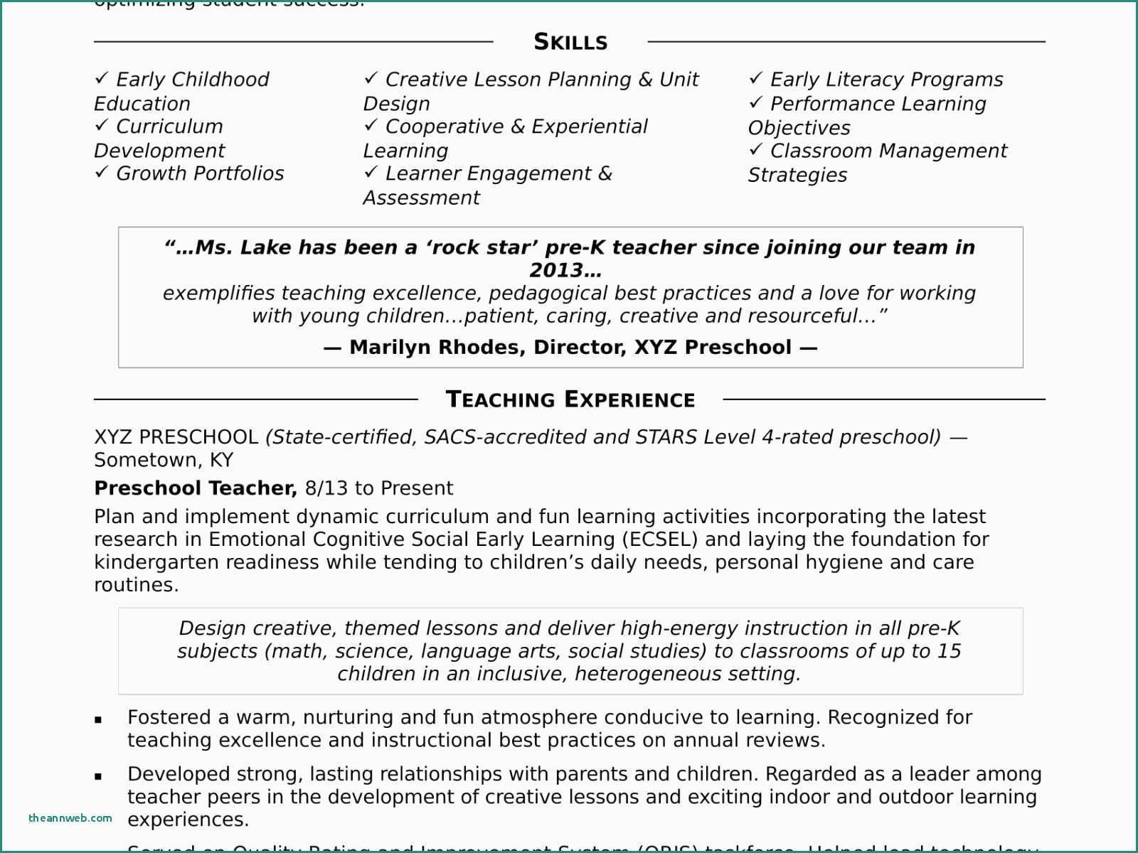 Preschool Teacher Resume Sample Resume Early Childhood Education Teacher Preschool Teacher