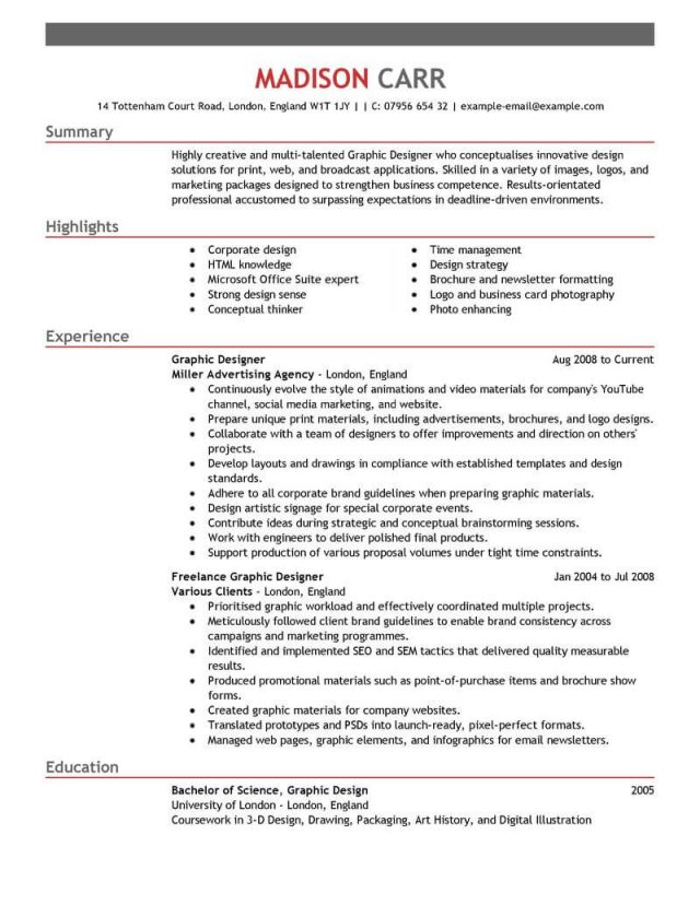 Professional Profile Resume Example - Professional Profile Resume Example Best Graphic Designer Resume Example Livecareer 640x828 